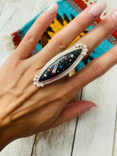 Load image into Gallery viewer, Beautiful Multi Stone &amp; Sterling Silver Inlay Night Sky Ring Size 8.5
